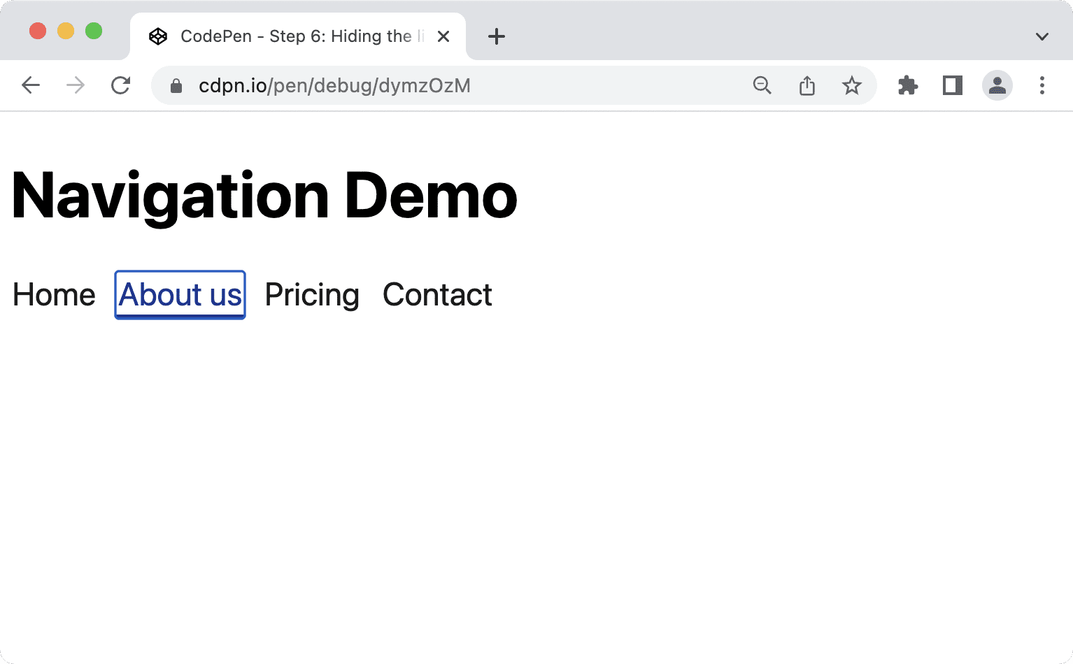Contour bleu de 2 pixels autour d'un lien sélectionné dans Chrome 103.