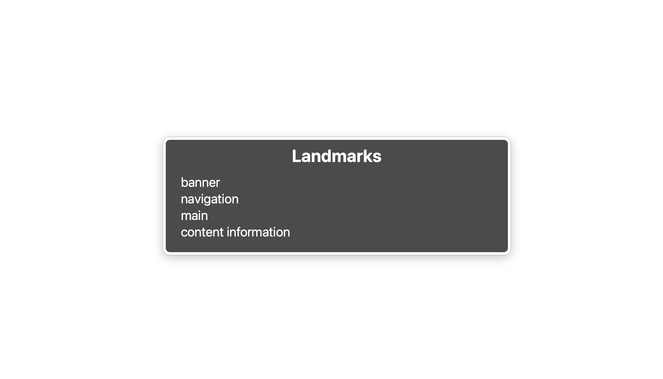 Eine Liste mit vier Markierungen: Banner, Navigation, Hauptseite, Inhaltsinformationen.
